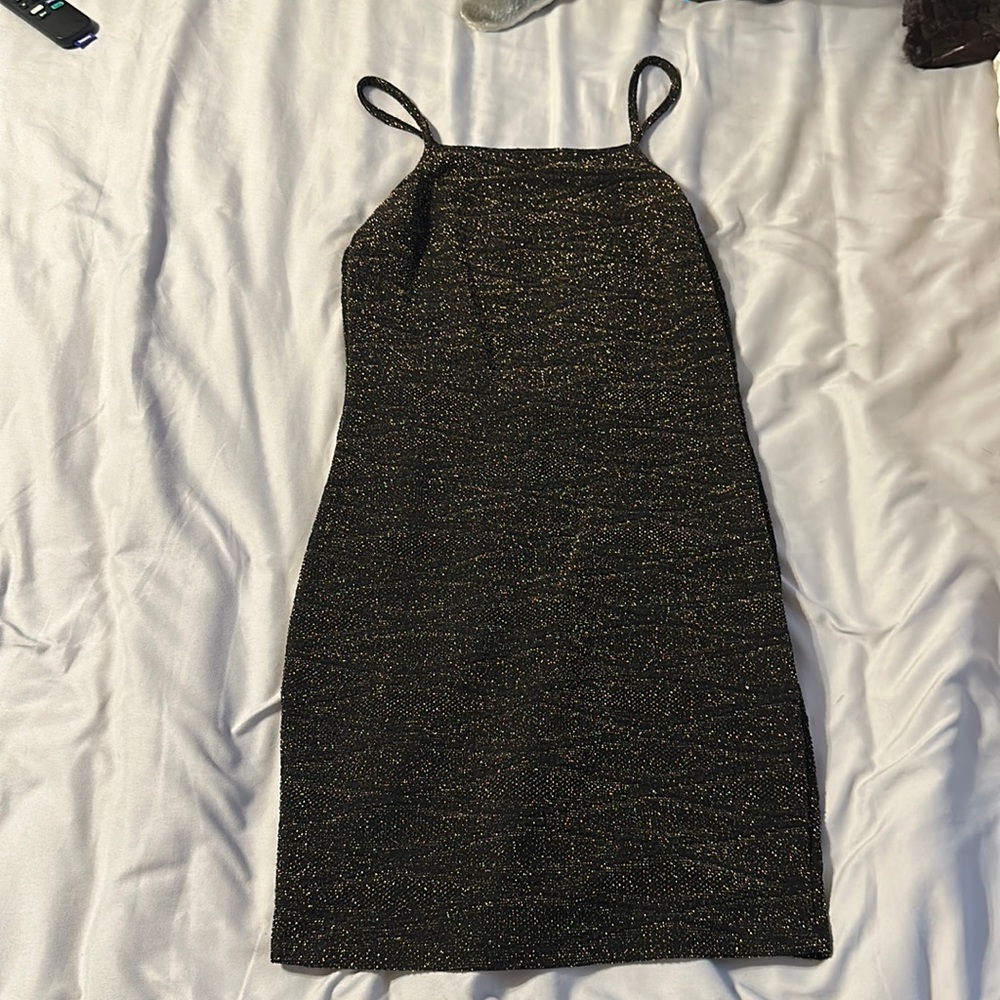Black and gold high neck dress